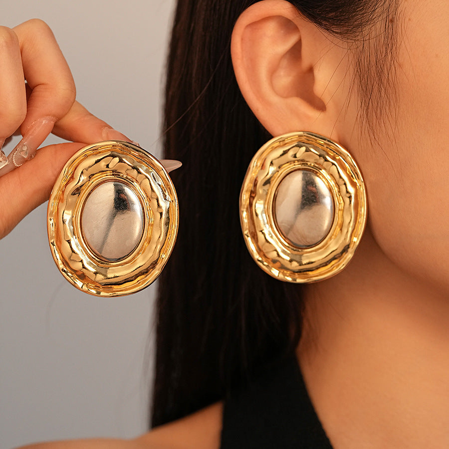 Bulk Oval Gold Silver Plated Dual Tone Alloy Statement Studs Secondary image