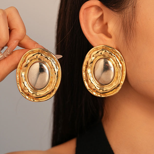 Bulk Oval Gold Silver Plated Dual Tone Alloy Statement Studs Secondary image