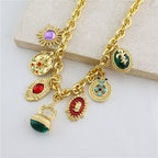 Multi Gemstone Green Red Green Anti Tarnish Charm Necklace Women Bulk