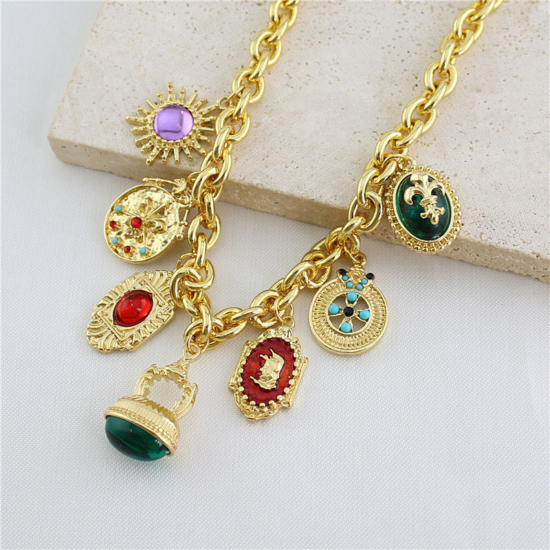Multi Gemstone Green Red Green Anti Tarnish Charm Necklace Women Bulk