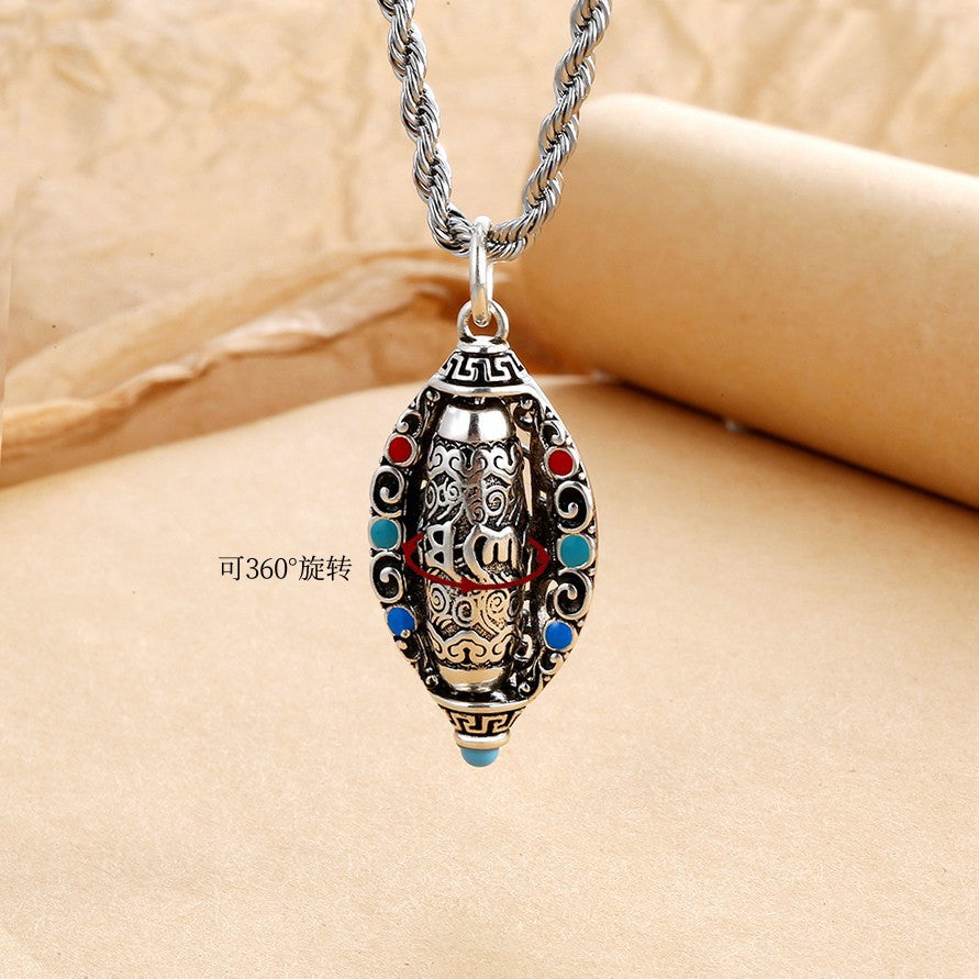 Oval Face Red Green Oxidised Silver Anti Tarnish Pendant Chain Bulk