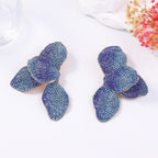 Flower Blue Pink 18K Gold Stainless Steel Anti Tarnish Dangler Earring For Women
