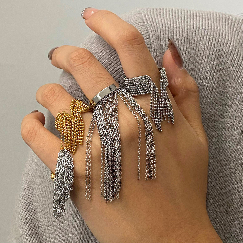 Surface Link Chain Silver Stainless Steel Adjustable Ring Women Bulk