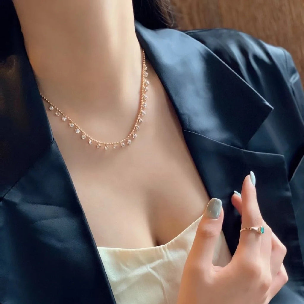Solitaire 18K Gold Cubic Zirconia Anti Tarnish Necklace Chain Bulk