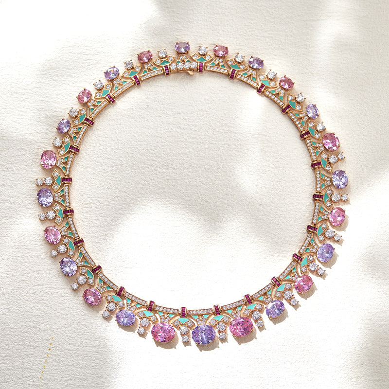 Multi Gemstone Solitaire Pink Purple Necklace Earring For Women Bulk