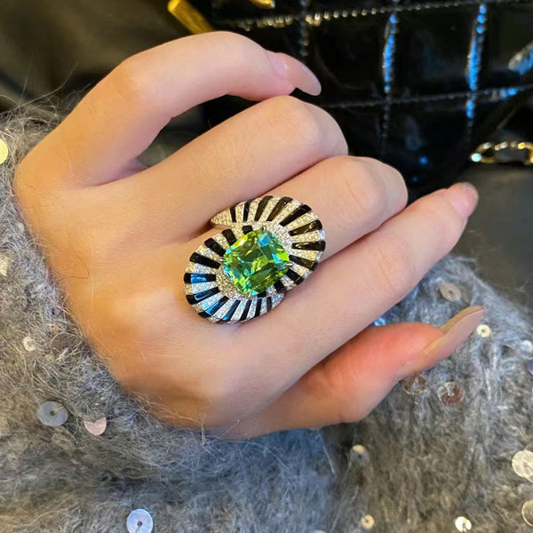 Bulk Green Black Oval Shape Silver CZ Copper Adjustable Cocktail Ring Secondary image