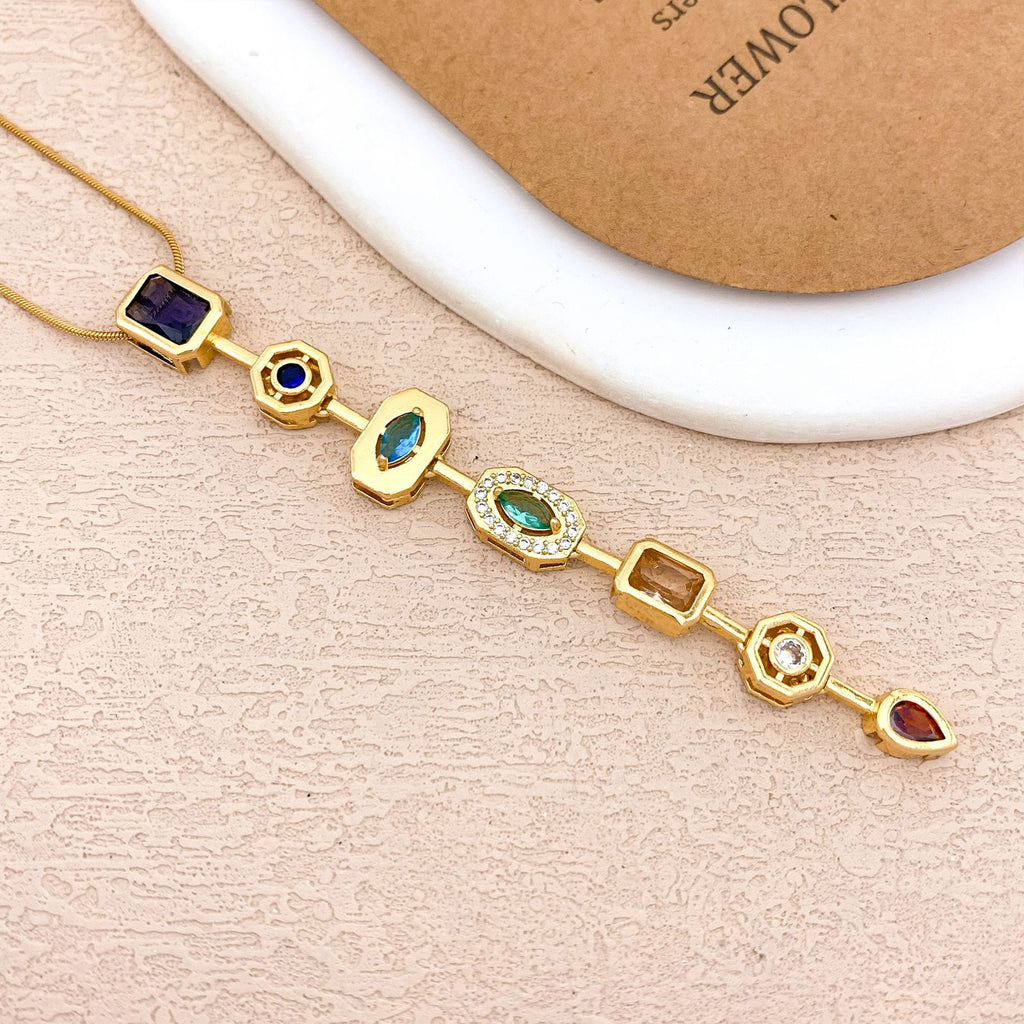 Designer Rainbow Crystal Gold Silver CZ Stainless Steel Necklace Bulk