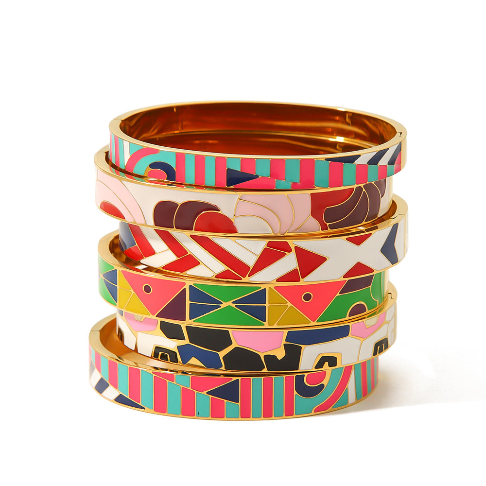 Rainbow Multicolour Enamel 18K Gold Plated Openable Kada Bracelet Bulk