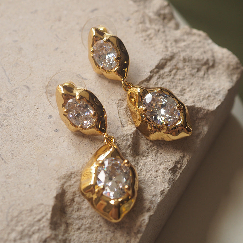Designer Organic Shape Gold CZ Anti Tarnish Copper Drop Earrings Bulk