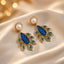 Designer Peacock Gold Blue & Green Enamel Pearl Dangler Earrings Bulk