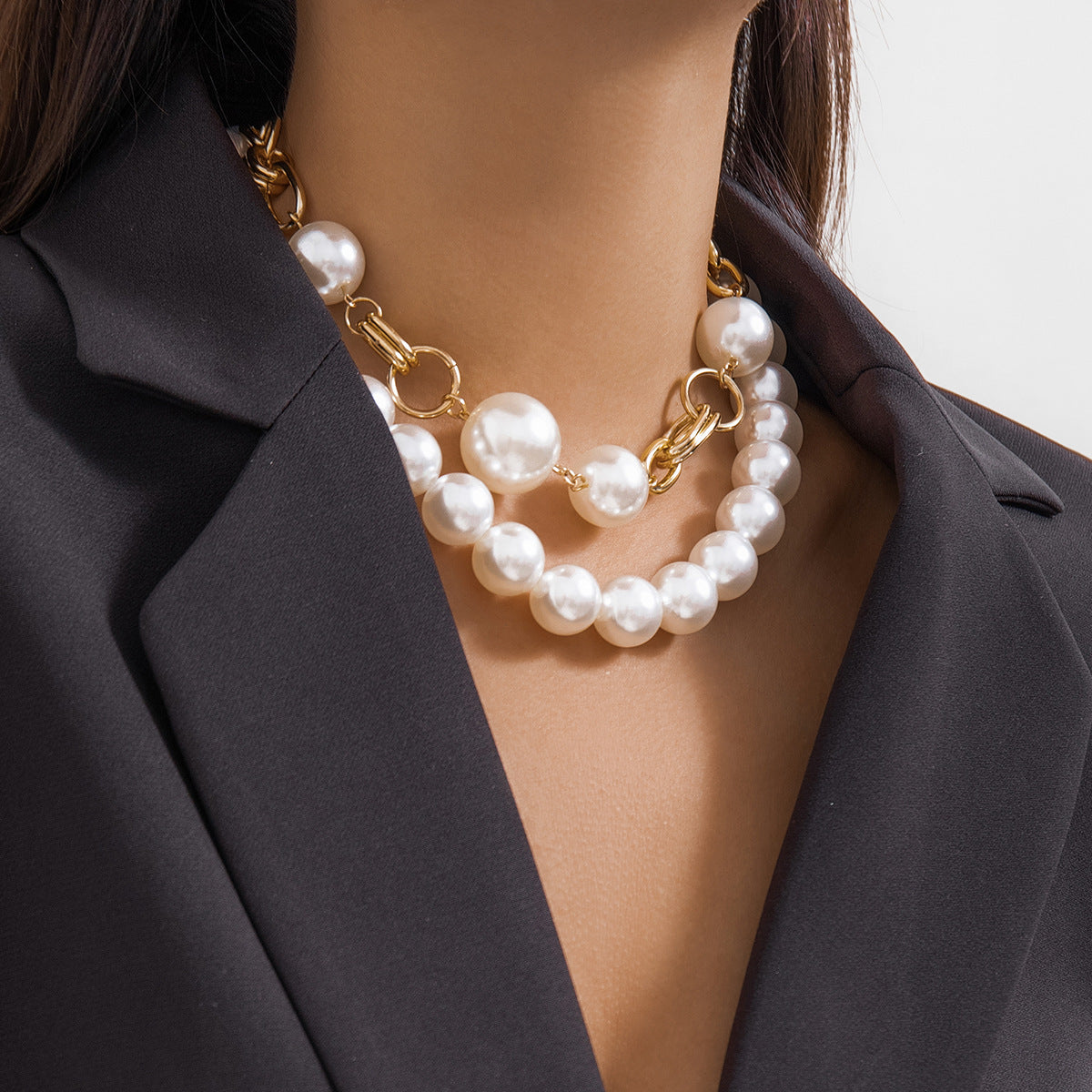 Ball 18K Gold Silver Pearl Anti Tarnish Dual Layer Necklace Women Bulk