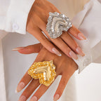 Beaten Finish Heart 18K Gold Plated Free Size Ring For Women Bulk