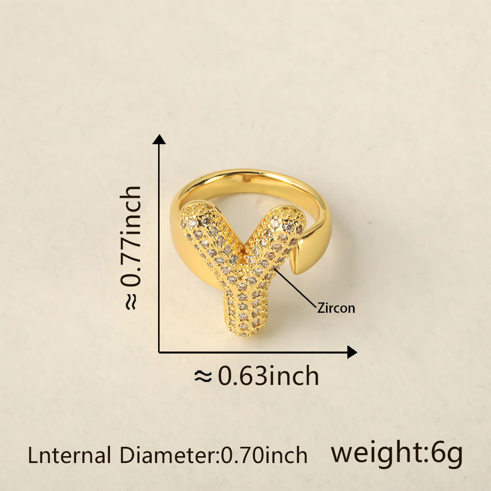 All Initial Letter Alphabets CZ Gold Anti Tarnish Adjustable Ring Bulk