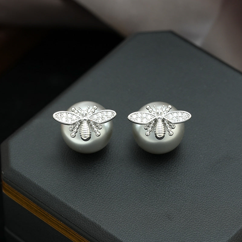 Little Honeybee Pearl Cubic Zirconia Gold Silver Stud Earring Bulk