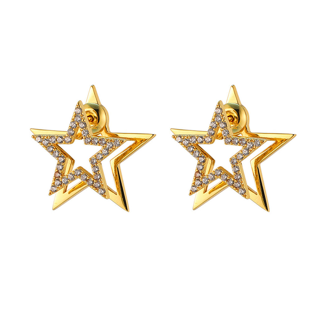 Bulk Double Layer Star Gold Silver Plated Rhinestone Stud Earrings