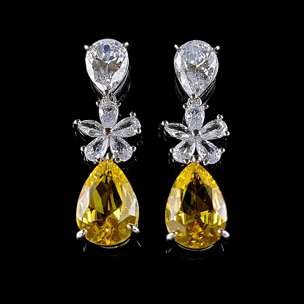 Solitaire Flower Drop Silver Yellow Anti Tarnish Dangler Earring Bulk