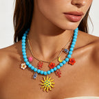 Multi Color Charm Celestial Gold Plated Beads Necklace For Women Bulk