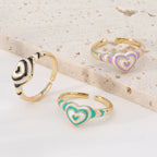 Heart Rainbow Enamel 18K Gold Plated Anti Tarnish Ring For Women Bulk