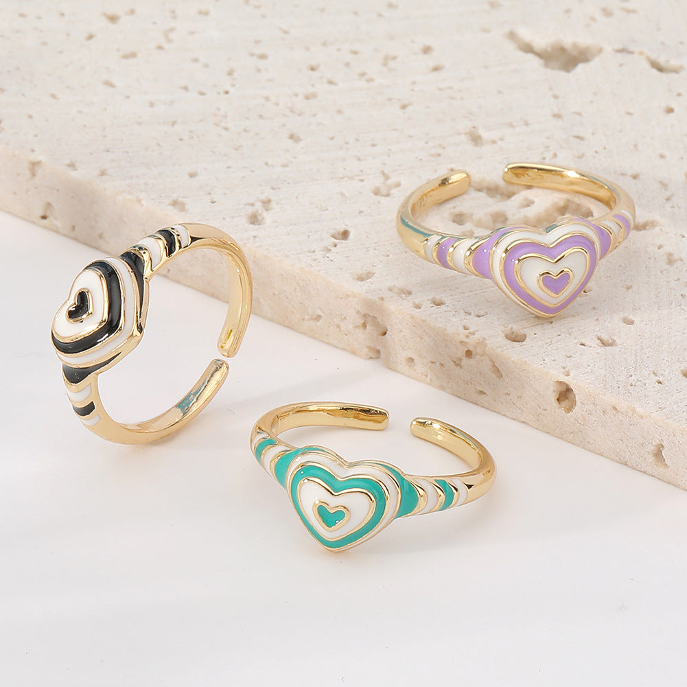 Heart Rainbow Enamel 18K Gold Plated Anti Tarnish Ring For Women Bulk