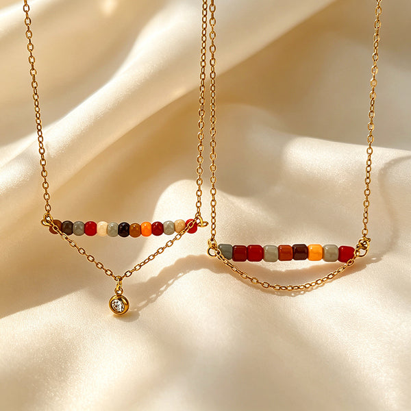Multi Color Gemstone Beads Gold CZ Anti Tarnish Copper Necklace Bulk Secondary image