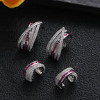 Bulk Multi-Row Silver Plated CZ Copper Stud Ear Cuff Combo Earrings