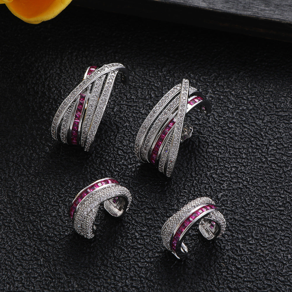 Bulk Multi-Row Silver Plated CZ Copper Stud Ear Cuff Combo Earrings