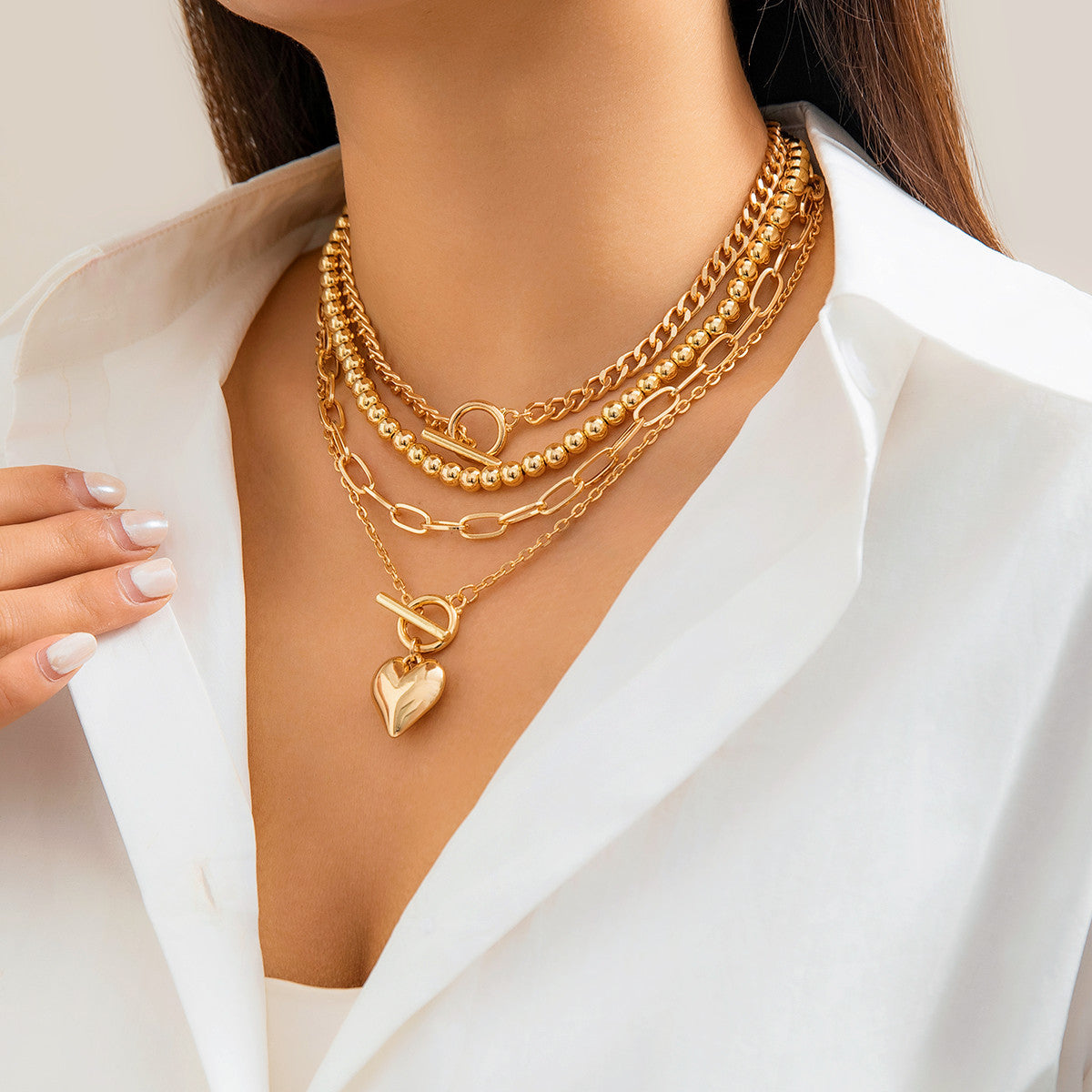 Heart 18K Gold Silver Anti Tarnish Layer Link Chain Necklace Bulk