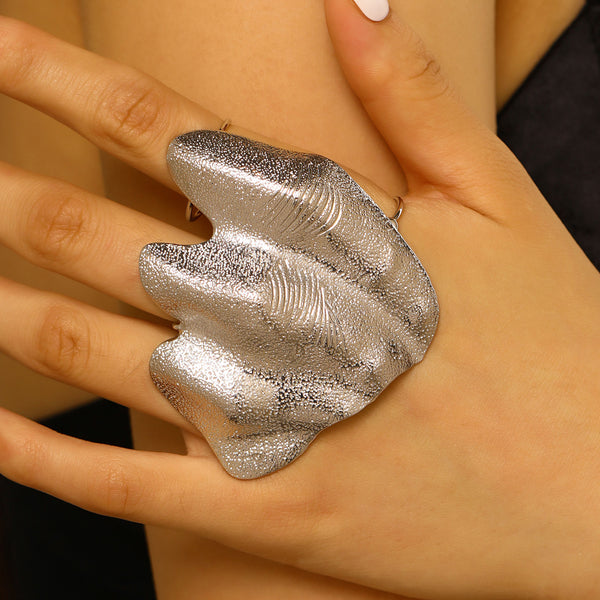 Designer Textured Silver Plated Statement Open Cuff Ring For Women Bulk Secondary image
