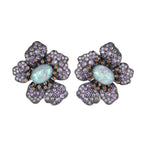 Luxury Black Rhodium Purple CZ Opal Floral Alloy Stud Earrings Bulk