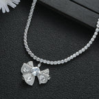 Luxury Silver Plated CZ Crystal Bow Anti Tarnish Copper Necklace Bulk