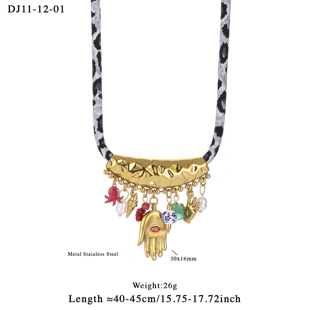 Multicolor Enamel & Faux Pearl Tribal Charm Gold Plated Necklace Bulk