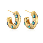 Evil Eye 18K Gold Blue Enamel Anti Tarnish Hoop Earring For Women