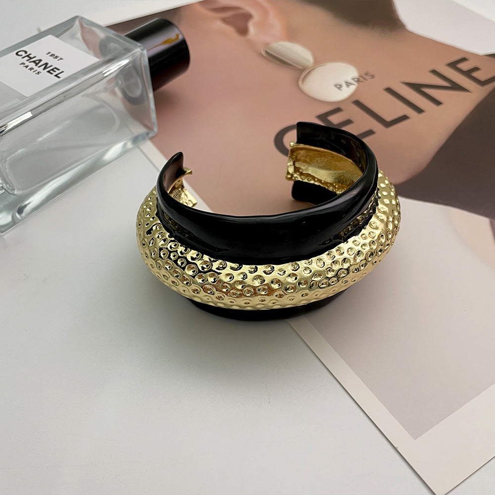 Beaten Finish Black White Gold Anti Tarnish Cuff Kada Bracelet Bulk
