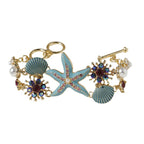 Star Fish Shell Flower Anchor CZ Enamel Blue White Bracelet Bulk