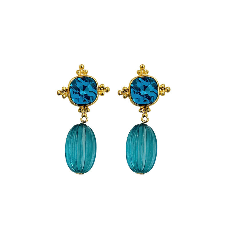 18K Gold Plated Aqua Blue Crystal Drop Dangler Earrings For Women