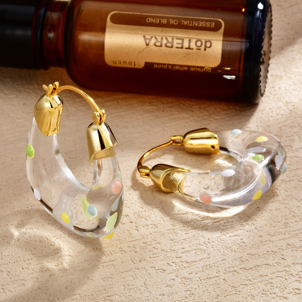 Gold Silver Transparent Confetti Resin Crystal Copper Hoop Earrings Bulk Main image