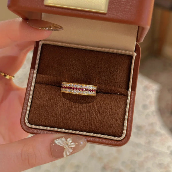 18K Gold Pink Cubic Zirconia Surface Anti Tarnish Band Ring Women Bulk Main image