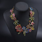 Floral Flower Multi Gemstone Crystal 18K Gold Anti Tarnish Necklace For Women