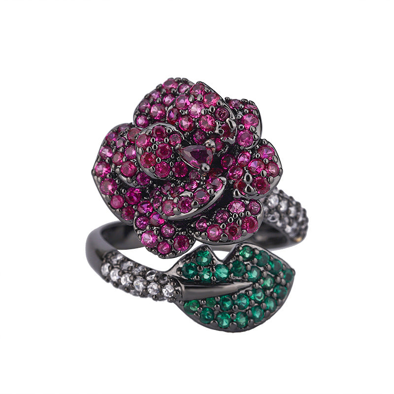 Flower Simulation Red Green Black Anti Tarnish Adjustable Ring Bulk