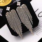 Heart Clover 18K Gold Silver Plated Rhinestones Anti Tarnish Dangler Long Tassel Earrings For Women