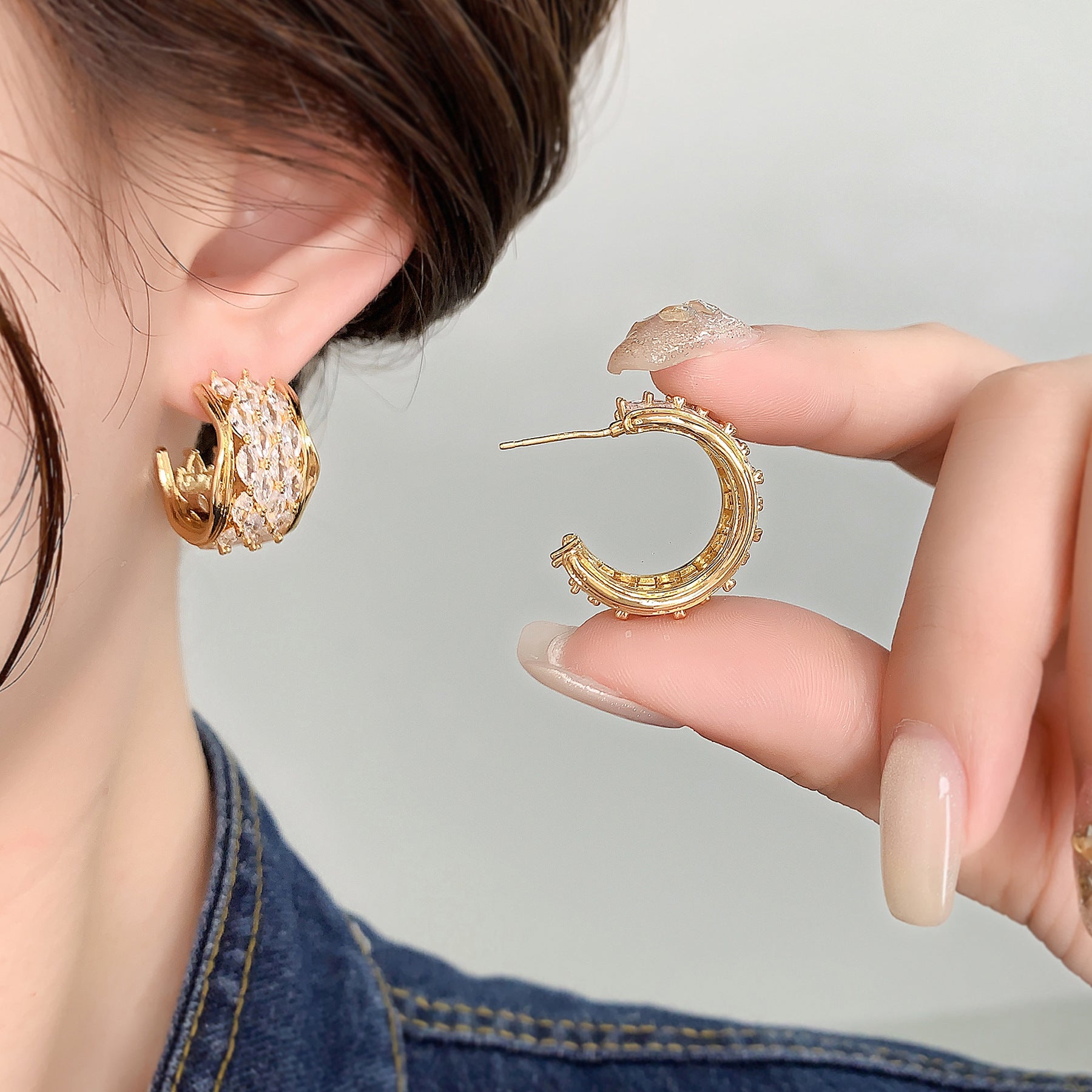 18K Gold Silver Cubic Zirconia Anti Tarnish Hoop Earring Women Bulk Secondary image