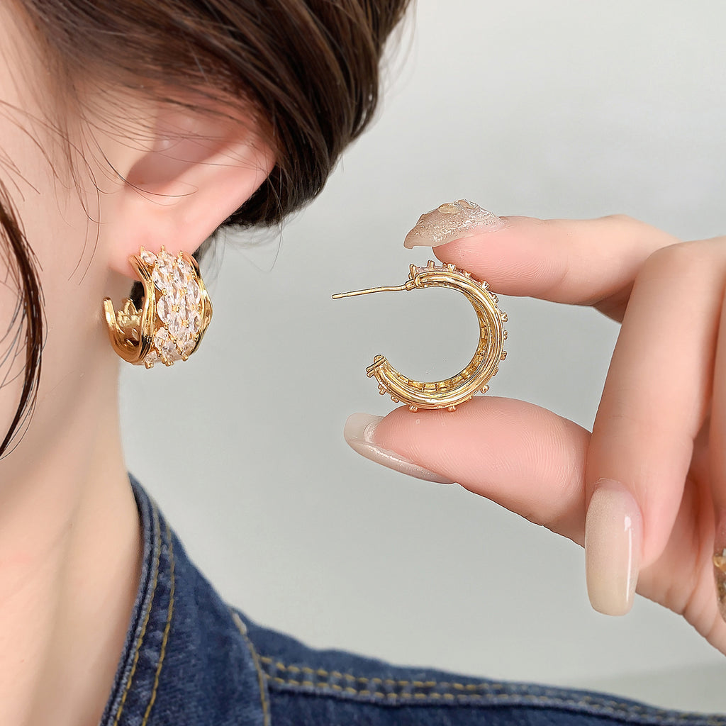 18K Gold Silver Cubic Zirconia Anti Tarnish Hoop Earring Women Bulk