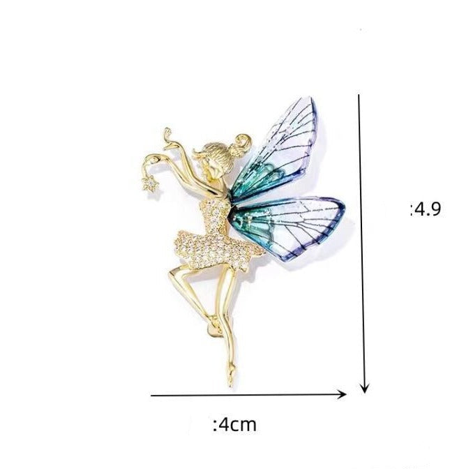 Blue Angel Wings Gold Cubic Zirconia Copper Brooch For Women Bulk