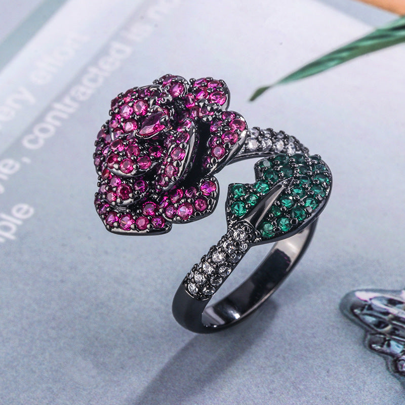 Flower Simulation Red Green Black Anti Tarnish Adjustable Ring Bulk