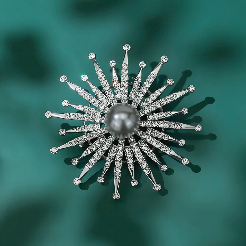 Designer Sunflower Silver Plated CZ Pearl Alloy Brooch For Women Bulk
