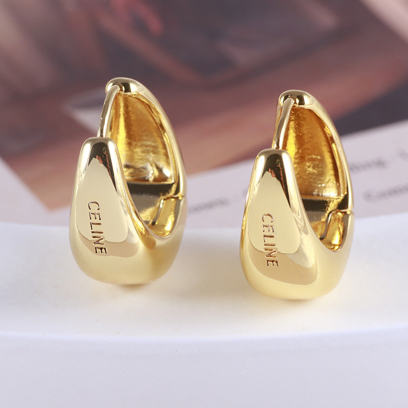 Glossy Oval Crescent 18K Gold Silver Hoop Earring For Women Bulk