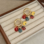 Designer Multi Color Enamel Gold Plated Ladybug Charm Hoop Earrings Bulk