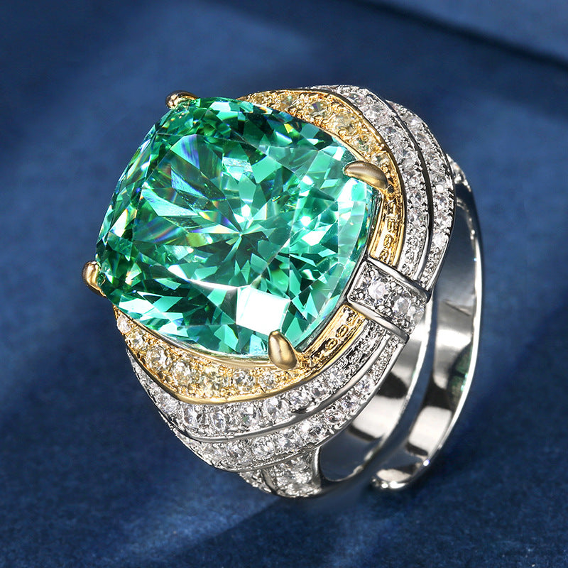 Green Cushion Cut Silver CZ Copper Anti Tarnish Cocktail Ring Wholesale