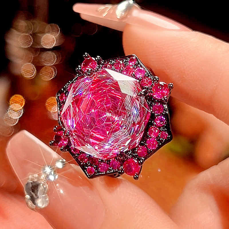 Rose Crystal Green Pink Black Pendant Earring Ring Set For Women Bulk