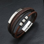 Rope Ring Black Brown Stainless Steel Multi Layer Wrist Band Id Leather Bracelet For Men